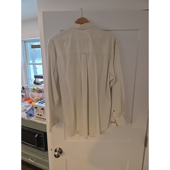 #61 vintage Trader Bay Men's Large button up beige flannel shirt 100% cotton - Picture 3 of 4